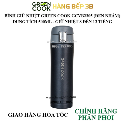 Bình giữ nhiệt inox 304 Green Cook 500ml GCVB2305 (đen)