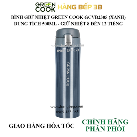 Bình giữ nhiệt inox 304 Green Cook 500ml GCVB2305 (xanh)