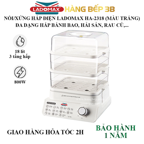 Nồi hấp điện Ladomax 18 lít HA-2318W Trắng