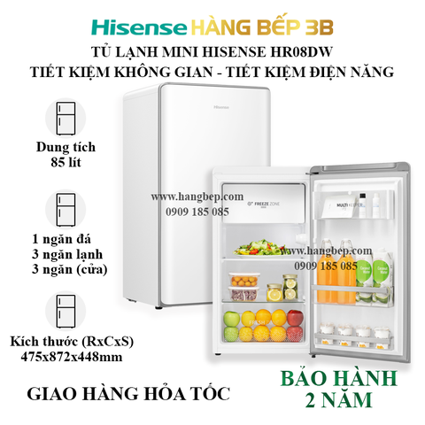 Tủ lạnh 1 cửa Hisense 85 lít HR08DW trắng