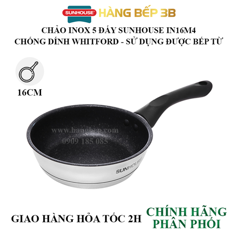 Chảo inox 5 đáy Sunhouse 16cm IN16M4