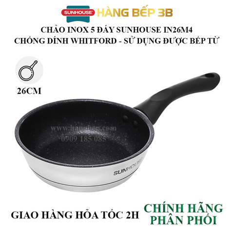 Chảo inox 5 đáy Sunhouse 26cm IN26M4 - Sử dụng bếp từ