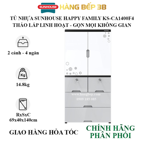 Tủ nhựa 2 cánh 4 ngăn Happy Family Sunhouse KS-CA1400F4