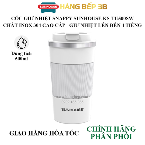 Cốc giữ nhiệt inox 304 Sunhouse 500ml KS-TU500SW (màu trắng)