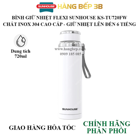 Bình giữ nhiệt inox 304 Sunhouse 720ml KS-TU720FW (màu trắng)