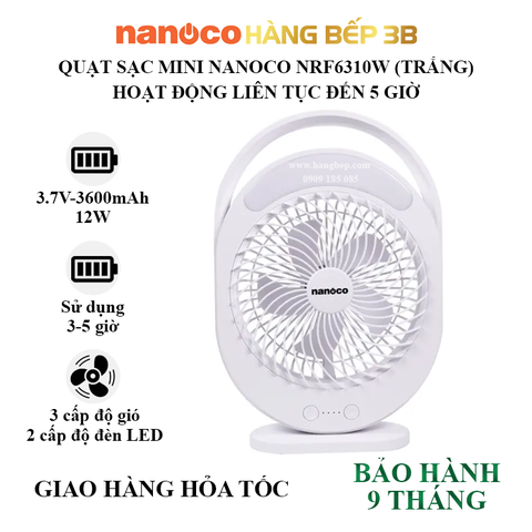 Quạt sạc điện mini Nanoco NRF6310W màu trắng