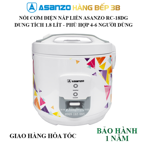 Nồi cơm điện Asanzo 1.8 lít RC-18DG màu trắng