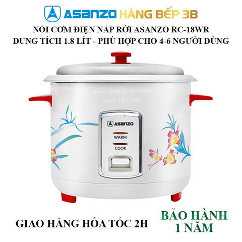 Nồi cơm điện nắp rời Asanzo 1.8 lít RC-18WR