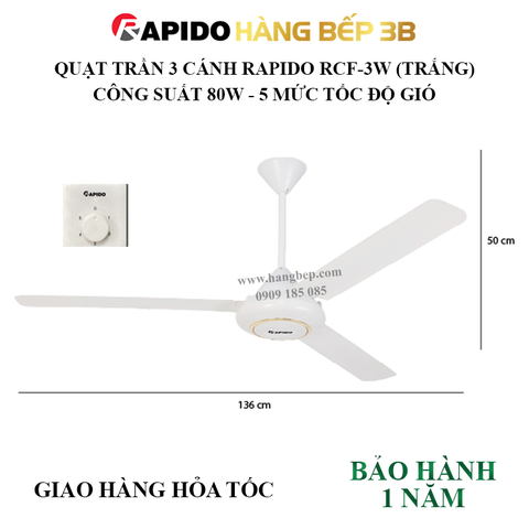Quạt trần 3 cánh Rapido RCF-3W