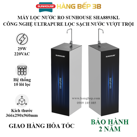 Máy lọc nước RO UltraPure Sunhouse SHA8893KL - 10 lõi lọc