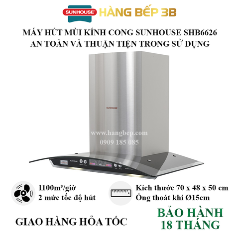 Máy hút mùi kính cong Sunhouse SHB6626