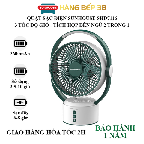 Quạt sạc điện Sunhouse SHD7116