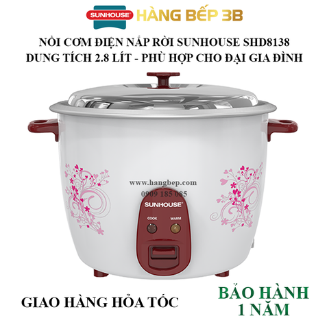 Nồi cơm điện nắp rời Sunhouse 2.8 lít SHD8138