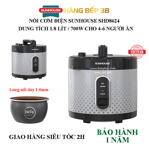 Nồi cơm điện Sunhouse 1.8 lít SHD8624 - Chính hãng
