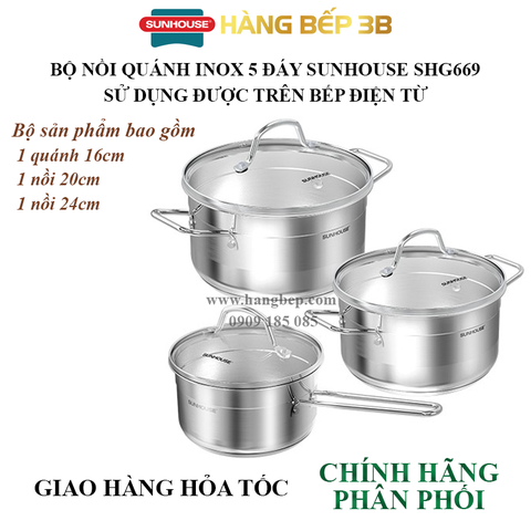 Bộ nồi inox 5 đáy Sunhouse SHG669