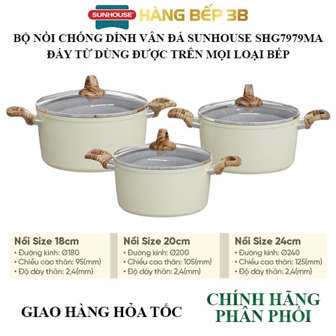 Bộ nồi nhôm chống dính SHG7979MA sử dụng bếp từ