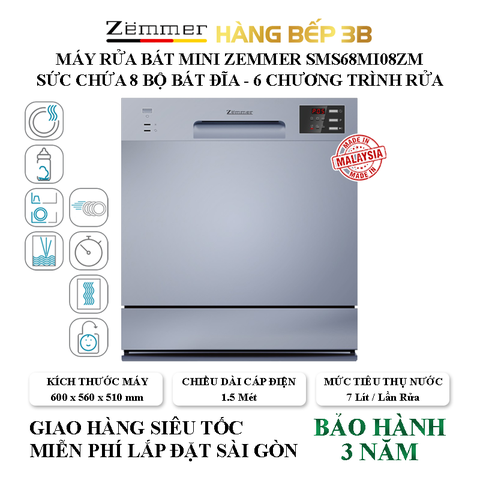 Máy rửa chén Zemmer SMS68MI08ZM - 8 bộ
