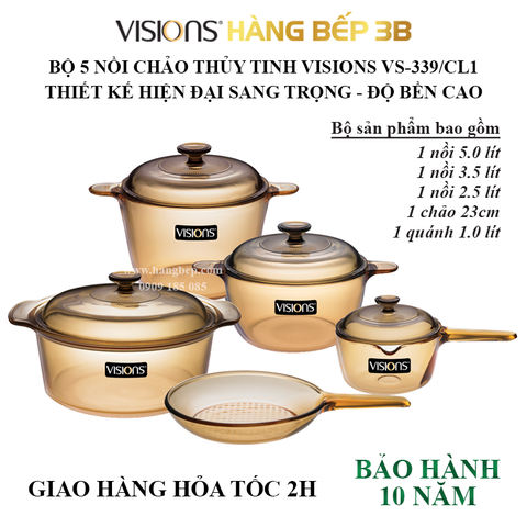 Bộ 5 nồi thủy tinh Visions VS-339/CL1