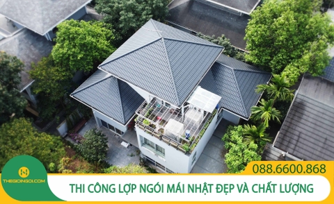 Thi công lợp ngói mái Nhật tại Ecopark, Văn Giang, Hưng Yên - Ngói Romantic Nova - Khung thép nhẹ