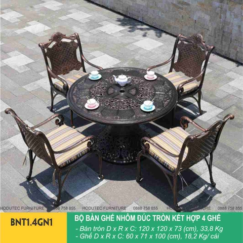 Bộ bàn ghế nhôm đúc tròn cao cấp phượng hoàng BNT1.4GN1