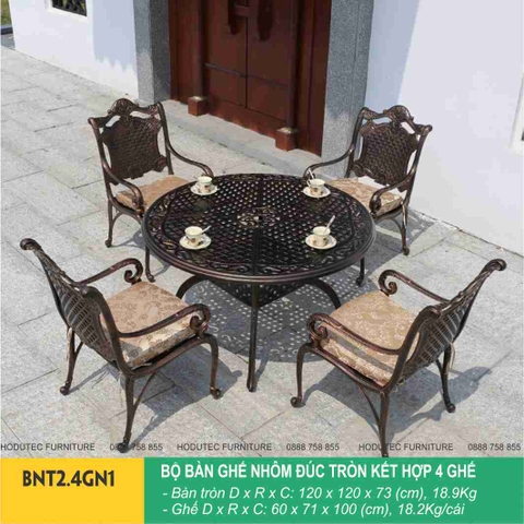 Bộ bàn ghế nhôm đúc tròn cao cấp BNT2.4GN1