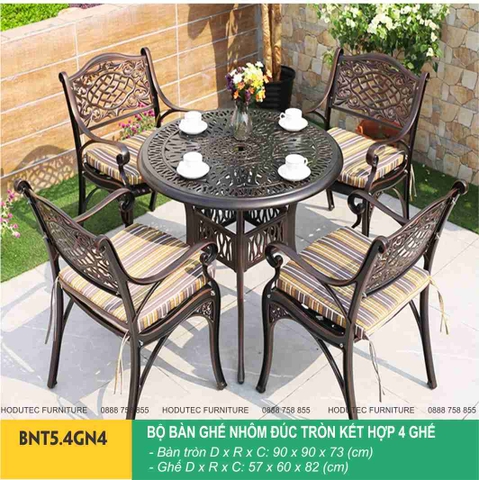 Bộ bàn ghế nhôm đúc hình tròn cao cấp BNT5.4GN4