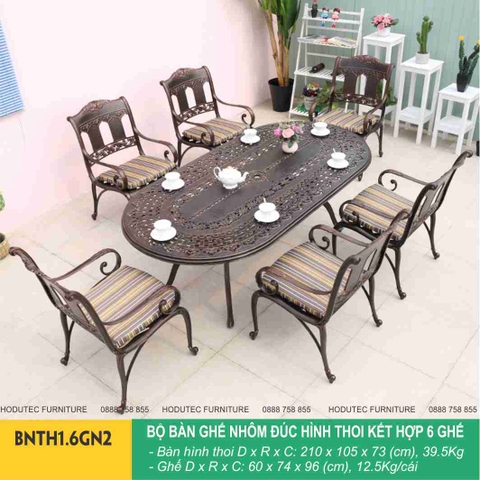 Bộ bàn ghế nhôm đúc hình thoi cao cấp BNTH1.6GN2