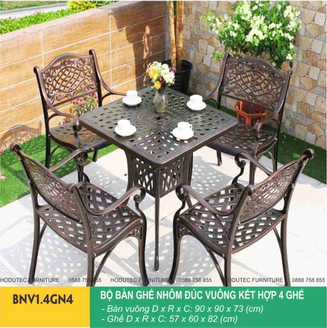 Bộ bàn ghế nhôm đúc hình vuông cao cấp BNV1.4GN4