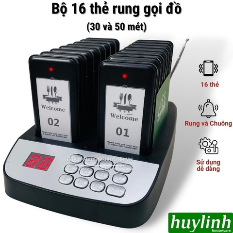 Bộ 16 thẻ rung và chuông tự phục vụ bán kính 30m và 50m