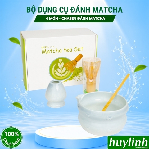 Bộ dụng cụ 4 món đánh Matcha Chasen trà xanh bằng sứ