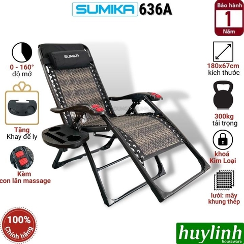 Ghế xếp gấp thư giãn Sumika 636A - Lưới mây - 180x67cm - Tải trọng 300kg