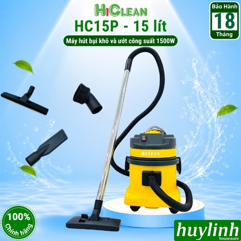 Máy hút bụi Khô và Ướt HiClean HC15P - 15 lít - Thùng nhựa
