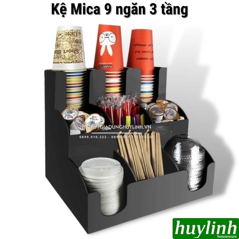 Kệ - khay Mica đựng ly cốc 3 tầng 9 ngăn