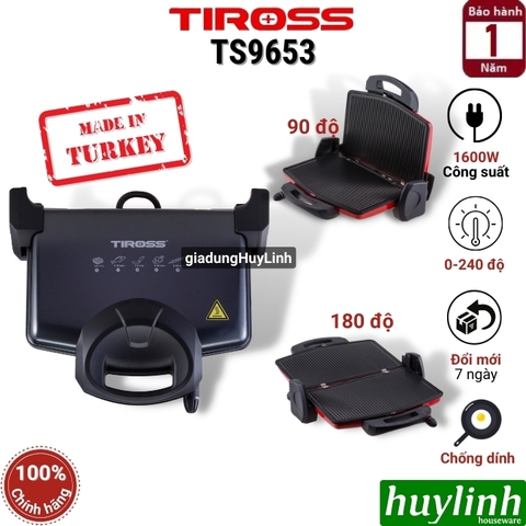 Kẹp - vỉ nướng điện đa năng Tiross TS9653 - 1600W - Thổ Nhĩ Kỳ