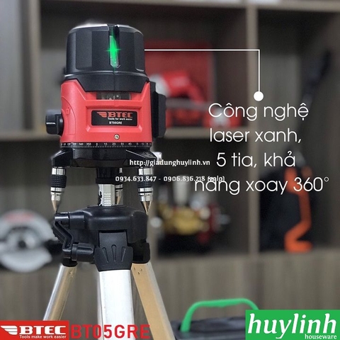 Máy cân mực laser 5 tia xanh Btec BT05GRE - Tặng chân đứng