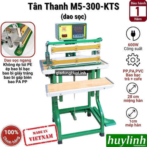 Máy hàn miệng túi dao sọc chân lùn Tân Thanh M5-300-KTS (chân thấp) - Có đồng hồ