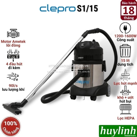 Máy hút bụi công nghiệp khô và ướt Clepro S1/15 - 15 lít