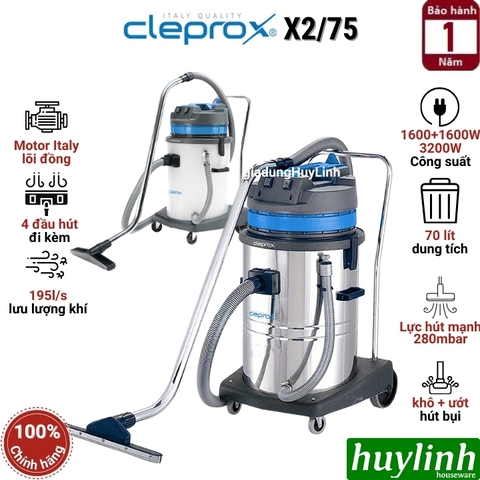 Máy hút bụi công nghiệp khô và ướt CleproX X2/75 - 70 lít - 3600W