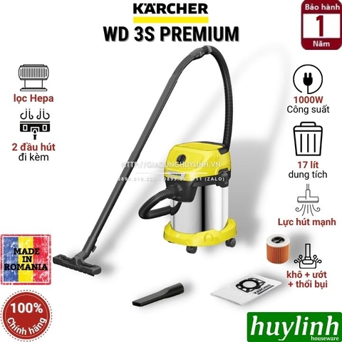 Máy hút bụi khô và ướt Karcher WD3S Premium - Dung tích 17 lít