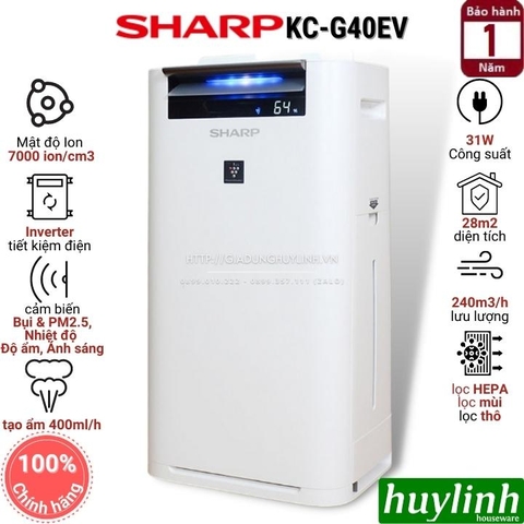 Máy lọc không khí và tạo ẩm Sharp KC-G40EV-W - 28m2