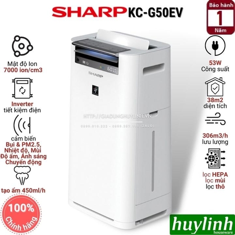 Máy lọc không khí và tạo ẩm Sharp KC-G50EV-W - 38m2