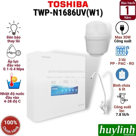 Máy lọc nước RO Toshiba TWP-N1686UV(W1) - 3 lõi cao cấp