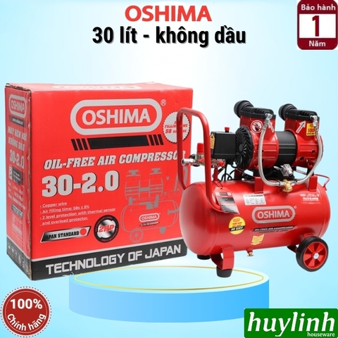 Máy nén khí Không dầu Giảm Âm Oshima 30-2.0 - Dung tích 30 lít - 2hp (dây đồng)