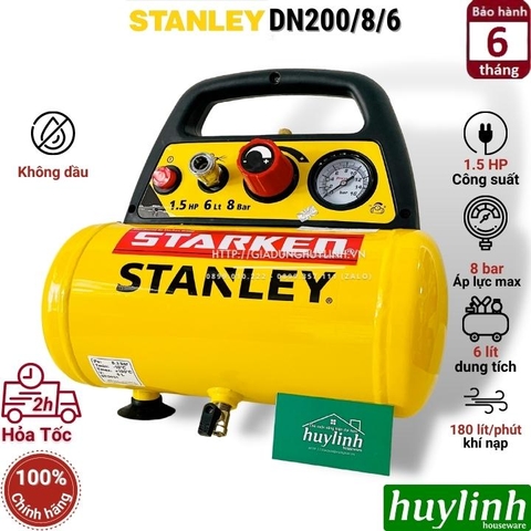 Máy nén khí không dầu Stanley DN200/8/6 - Dung tích 6 lít - Công suất 1.5hp - Áp lực 8 bar