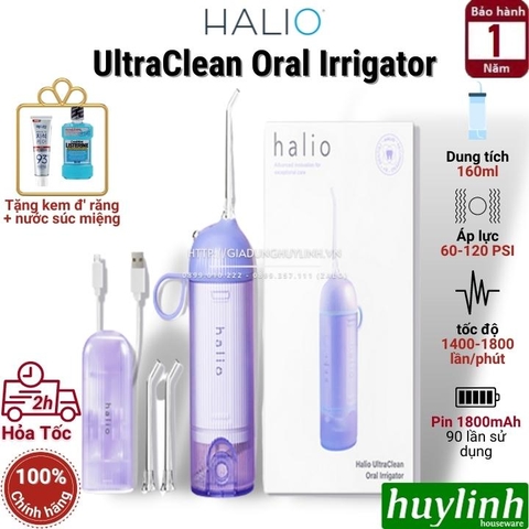 Máy tăm nước cầm tay Halio UltraClean Oral Irrigator - Tặng kem đánh răng + Nước súc miệng