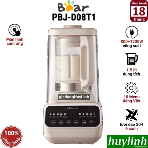 Máy làm sữa hạt đa năng Bear PBJ-D08T1 - 1.5 lít - Tiếng Việt - Bao gồm hộp chống ồn