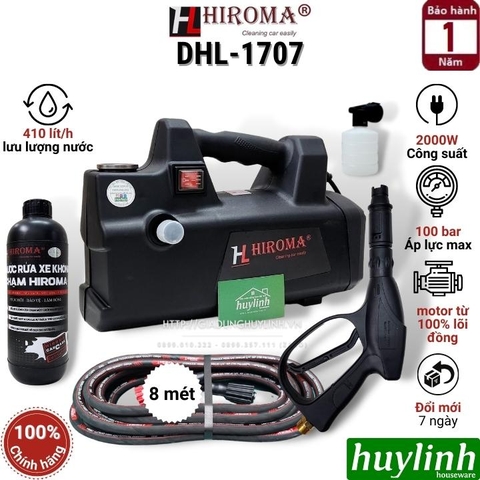 Máy xịt rửa xe Hiroma DHL-1707 - 2000W - Tặng 1 lít dung dịch rửa xe