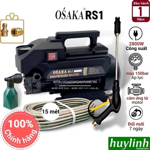 Máy xịt rửa xe Osaka RS1 - 2800W - Tặng khớp nối nhanh đầu ra - Dây cao áp 15 mét