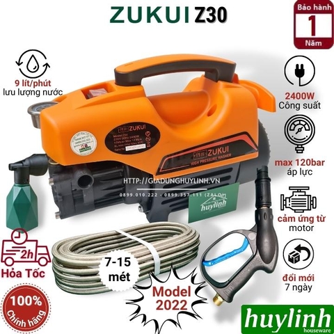 Máy xịt rửa xe Zukui Z30 - 2400W - Tặng bình phun xà bông - Model 2022