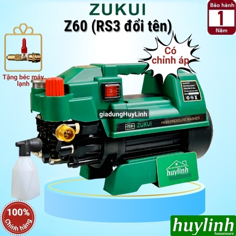Máy rửa xe chỉnh áp Zukui Z60 (RS3 đổi tên) - 2400W - Motor từ - Tặng béc rửa máy lạnh + Thân nối súng